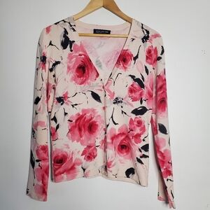 Jones New York Petites Women Silk Blend Cardigan Size PM Floral Cottagecore Soft